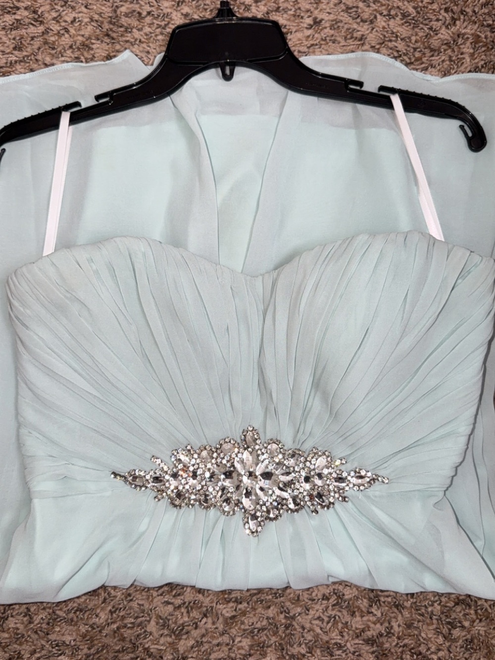 Minuet Petite Strapless Pleated Mint Dress with Jeweled Waist